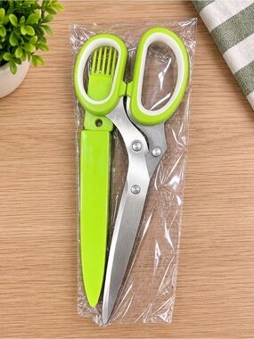 Amazon Stainless Herb Scissors with Lime Green Handles and Sheath